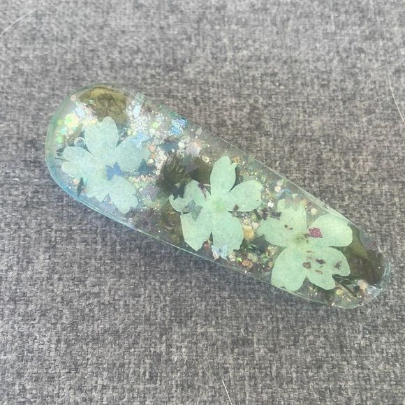 #107 Pressed Flower French Barrett Hair Clip - Picture 3 of 17